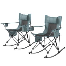 2-Pack Folding Rocking Camping Chairs, with Headrest, Cooler Bag, Cup Holder, Carry Bag 2-Pack Folding Rocking Camping Chairs, with Headrest, Cooler Bag, Cup Holder, Carry Bag