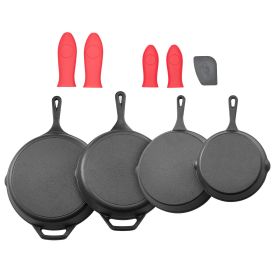 4-Piece Cast Iron Frying Pan Set (6, 8, 10, 12 in), with Heat-Resistant Silicone Handle 4-Piece Cast Iron Frying Pan Set (6, 8, 10, 12 in), with Heat-Resistant Silicone Handle